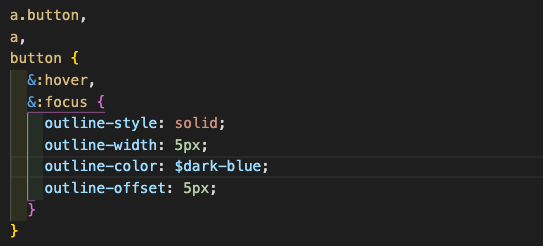 Screenshot of Sass code for the button outline.